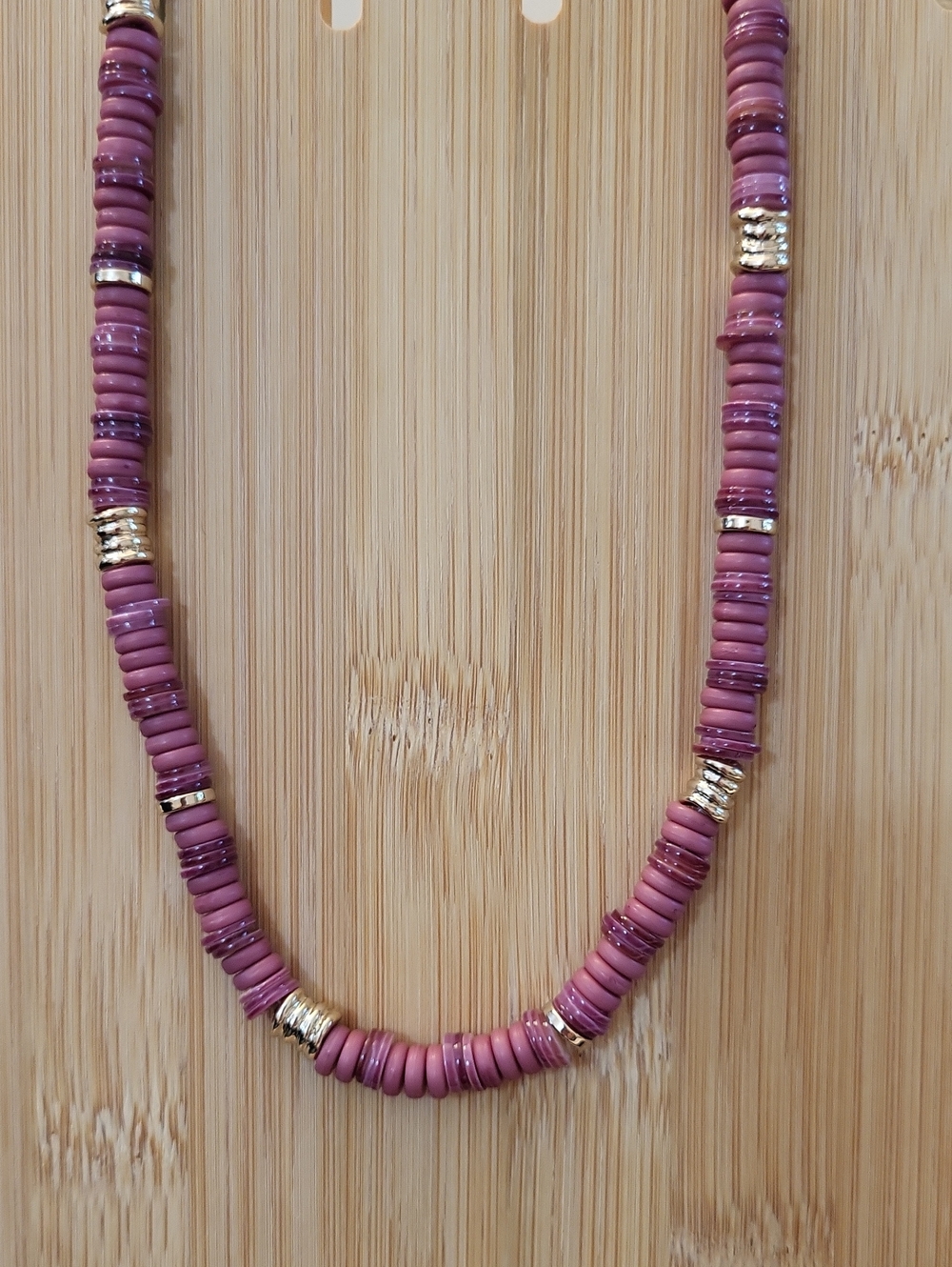 Loft Mauve/Purple Heishi & Silver Tone Disc Bead Necklace